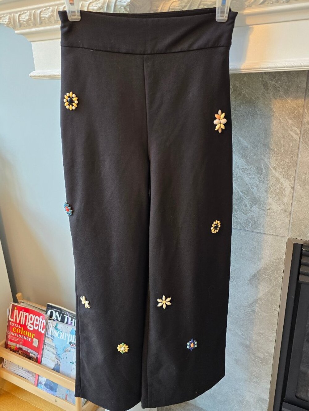ZXARA Bejeweled Culottes wide leg Trousers in black XS